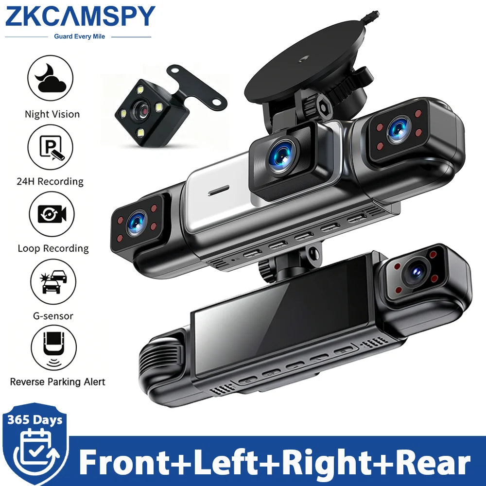 Dash Cam 4 Car Cameras Black Box Night Vision 24/7 Parking Reverse Parking Alert Video Recorder Loop Recording G-Sensor Car DVR