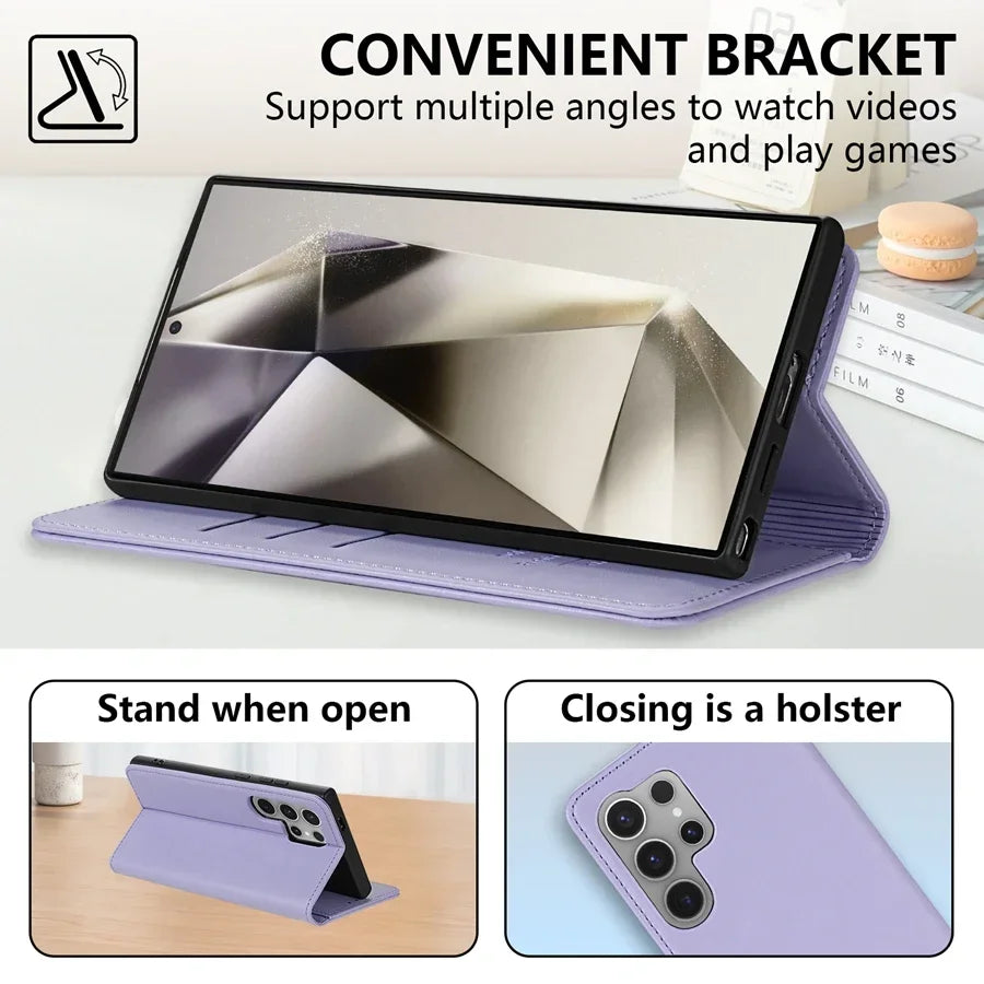 Wallet Skin Friendly Magnetic Slot Flip Leather Case For Samsung Galaxy S26 Ultra S25 Edge S24 FE S23 Plus S22 S21 S20FE S10+