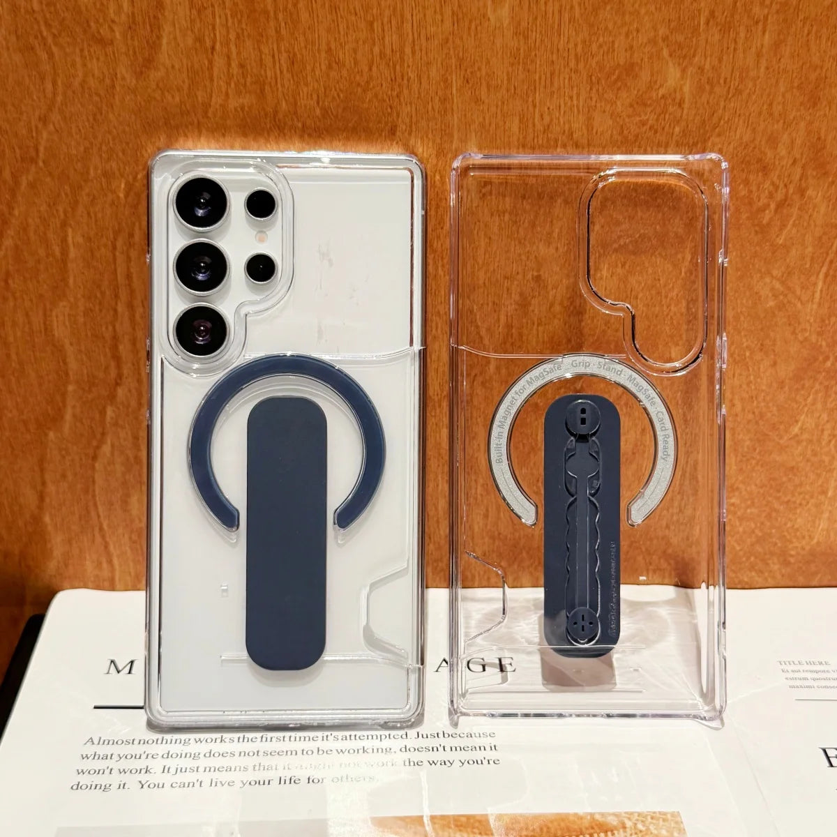 Luxury Card Holder Clear For Magsafe Magnetic Phone Case For Samsung S26 S25 S24 Plus Ultra Bracket Full Bumper Shockproof Cover
