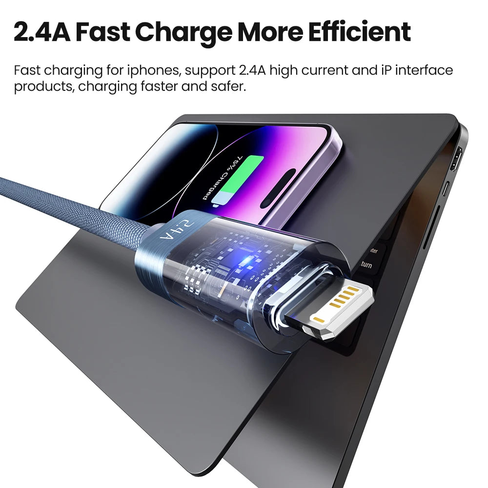 Toocki USB A to Lightning Cable 2.4A Smart Auto Power-off Fast Charging Data Wire for iPhone 14 13 12 11 Pro Max XS 8 7 SE iPad