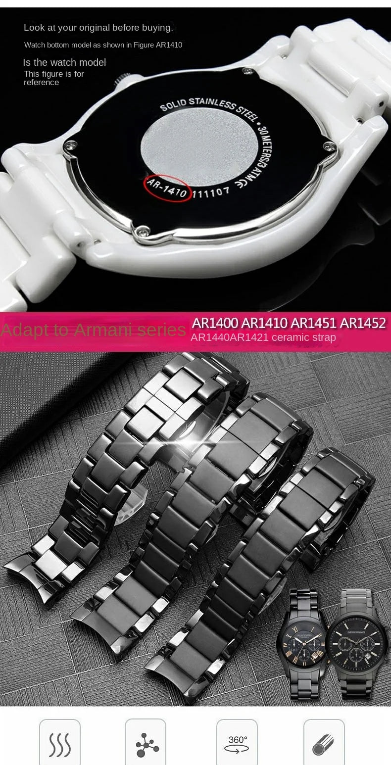 High quality Ceramic case watchband for Armani watch AR1451 AR1452 AR1400 AR1410 AR1421 AR1440 Men's black strap accessories