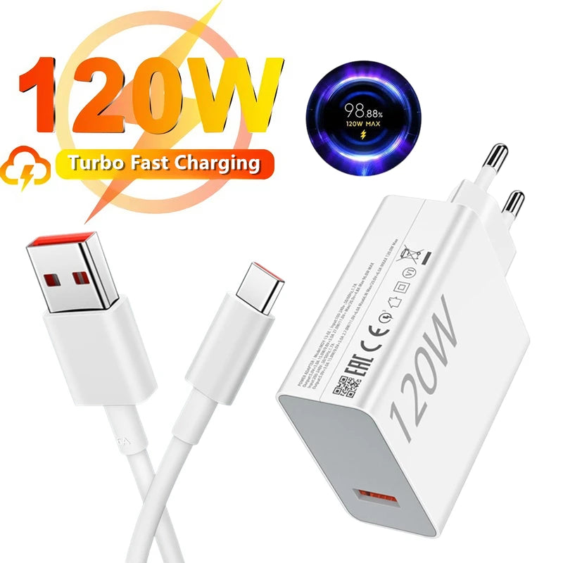 120W EU Ultra Fast Charger For Xiaomi 11 12 13 14 15 Ultra 17 Redmi Note 11 12 13 POCO X5 X6 Pro Type C USB Turbo Charging Cable