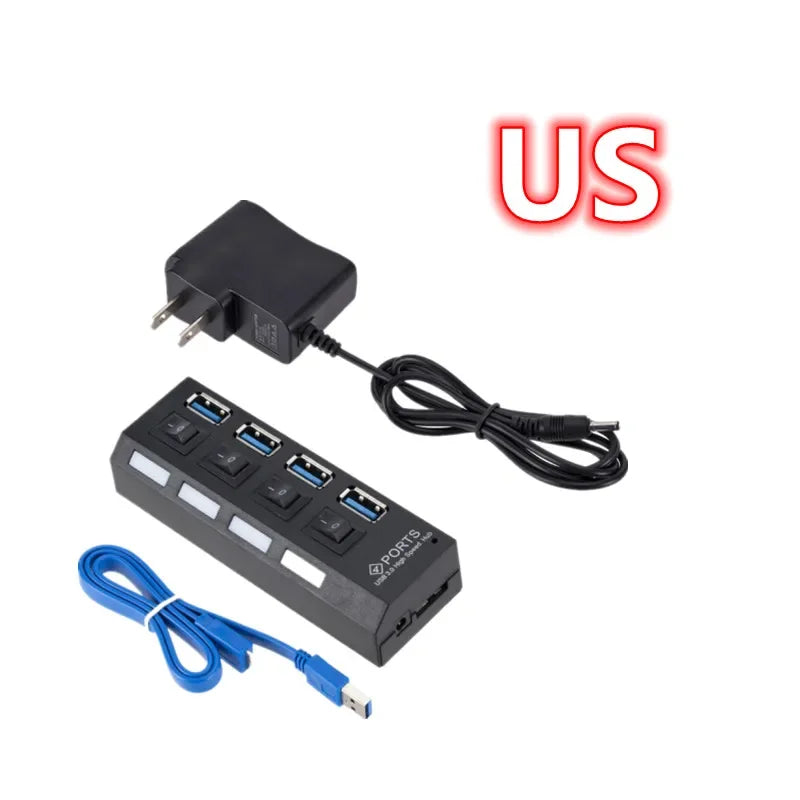 GRWIBEOU High Speed USB HUB 3.0 5Gbps USB 3.0 4 Ports HUB Newest Compact Lightweight Portable Adapter Hub with Power Supply