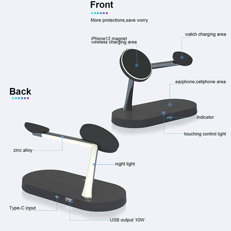 3 in 1 Wireless Charger Stand For iPhone 12/13/14/15/16/17 Fast Charging Station for Apple Watch 10 9 8 7 6 5 4 Airpods 2 3 Pro