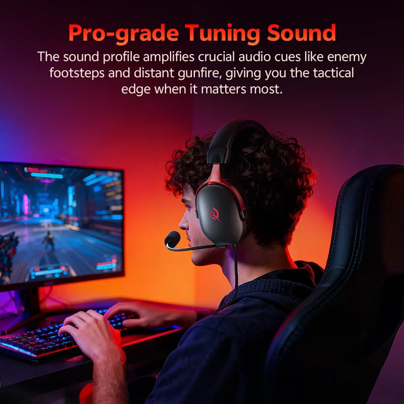 QCY VN200 Pro Wired Gaming Headset With Mic 40mm Driver 7.1 Surround Over Ear Headphones For PC PS4 PS5 Gamer Headphones