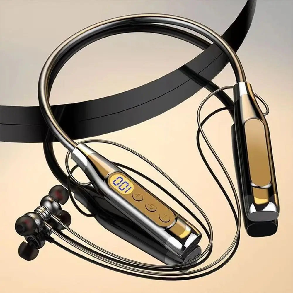 LED Digital Display Wireless Earbuds Neckband Magnetic TF Card Support Earphones Stereo Sound Long Standby