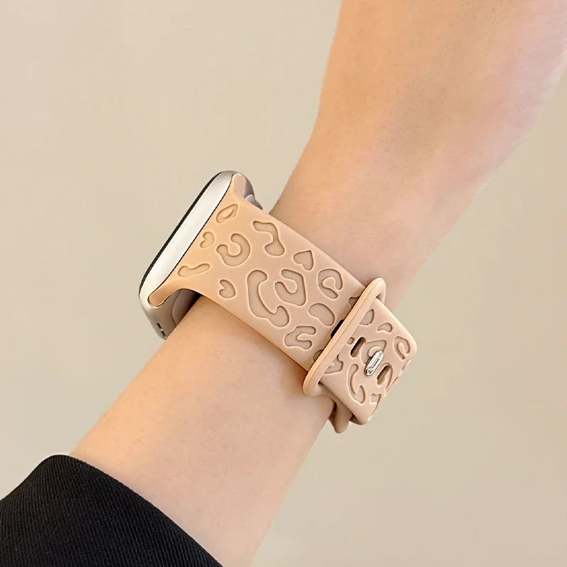 Engraved Strap For Apple Watch Band ultra 49mm 41mm-44-42mm 46mm Sport Silicone Leopard bracelet iWatch Series 11 10 9 8 7 se 6