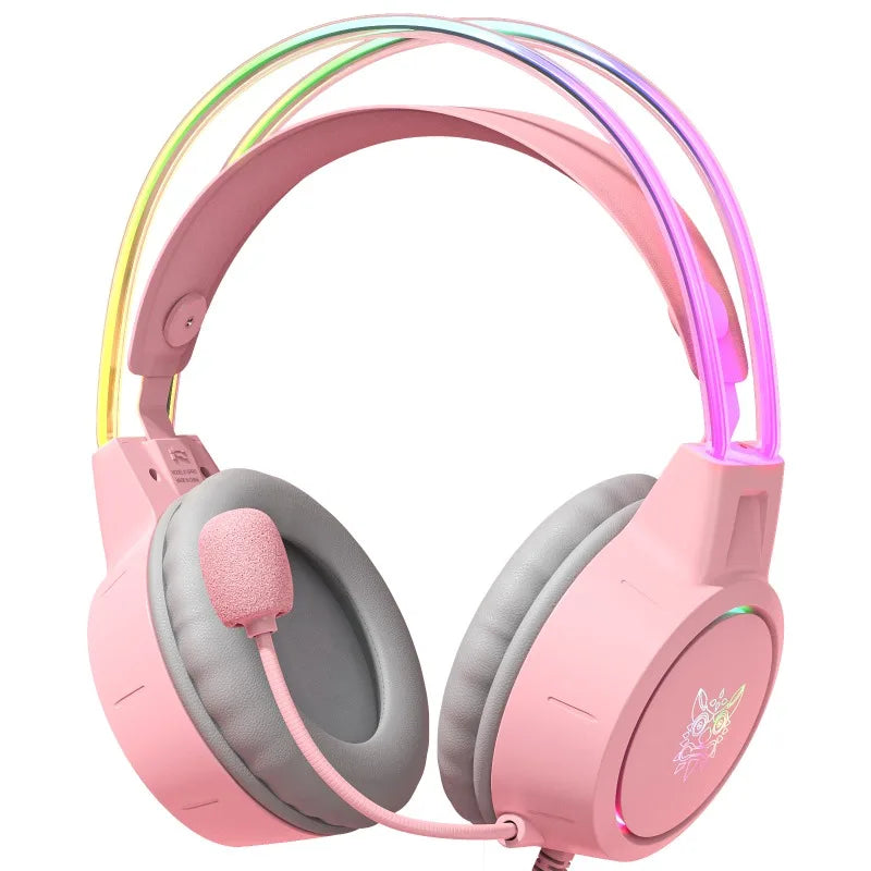 ONIKUMA X15 Pro Pink Cat Ear Gaming Headset Wired RGB Headphones 50MM Driver 3.5MM Stereo Sound Flexible Mic for PC PS4 PS5 Xbox