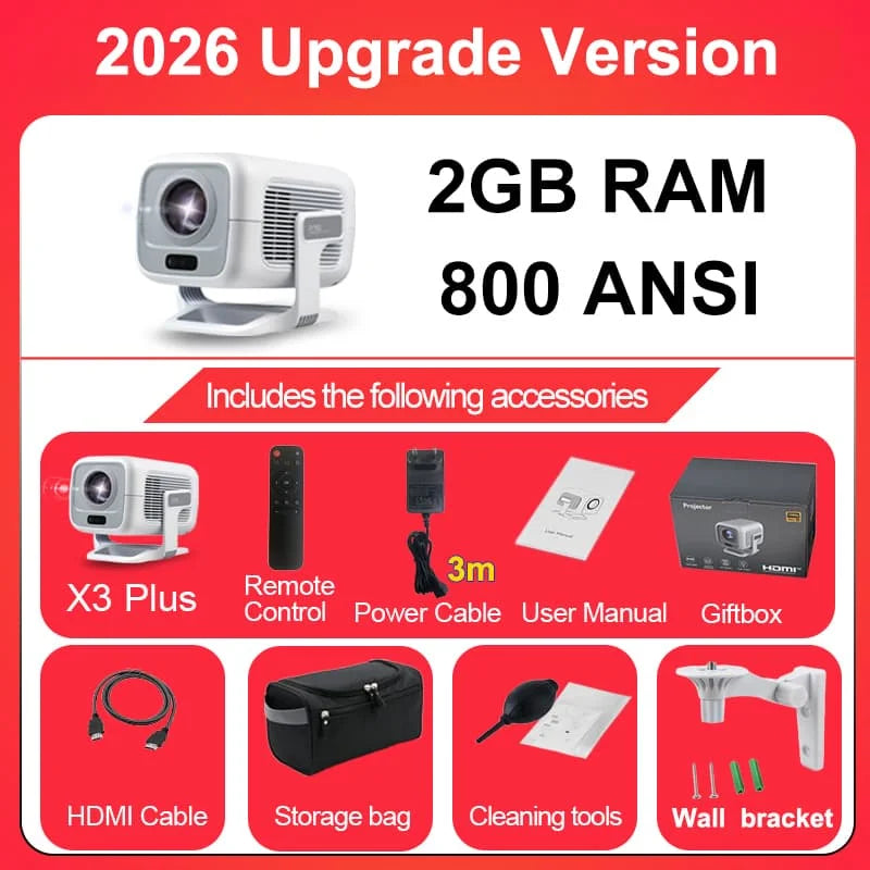2026 Huaweishi X3 Plus Projector Android 4K Native Portable 1080P Auto Focus Video Home Cinema Outdoor HD LED HY320 Projetor