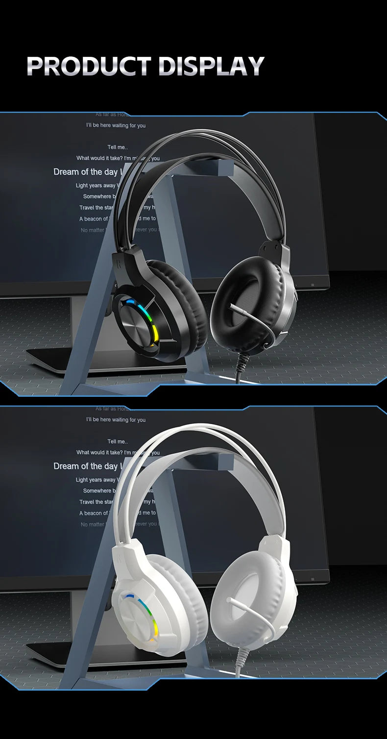 Over-Ear Gaming Headphone 7.1 Surround Sound ENC Noise Cancelling Mic RGB LED Wired Headset for PC PS4 PS5 Xbox Laptop Desktop