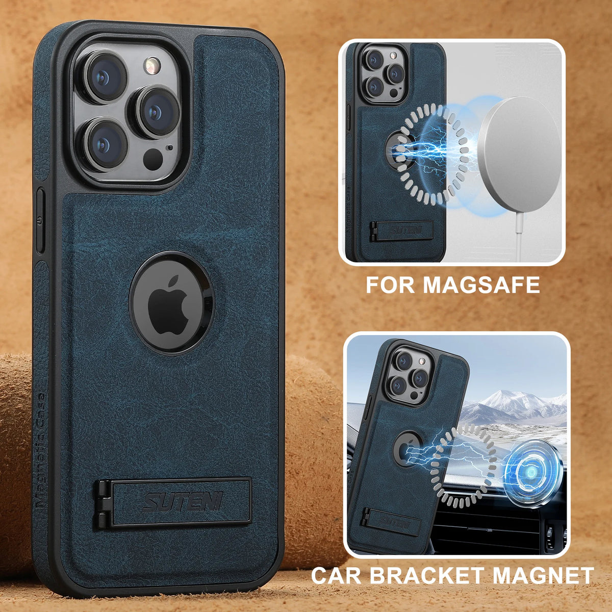 For Magsafe Invisible Bracket Cover For iPhone 12 13 14 15 16 17 18 Pro Max Magnetic Leather Phone Case For IPhone 17 18 Pro Max