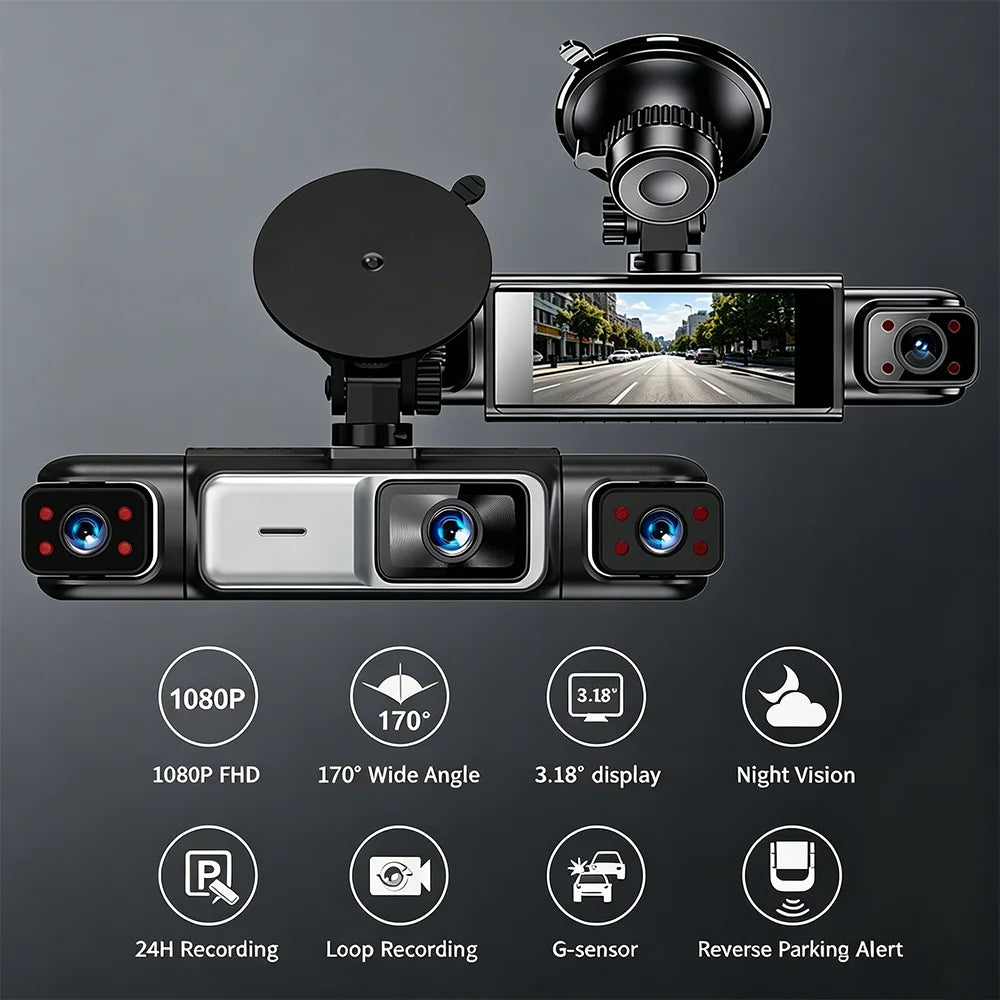 Dash Cam 4 Car Cameras Black Box Night Vision 24/7 Parking Reverse Parking Alert Video Recorder Loop Recording G-Sensor Car DVR