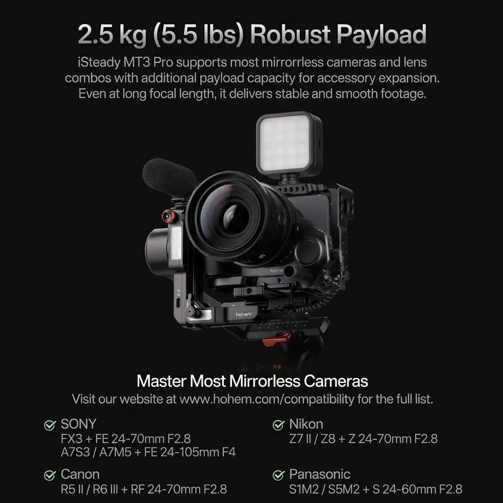 Hohem iSteady MT3 Pro AI Camera Gimbal Stabilizer 2.5KG Payload with CCT RGB Fill Light Touch Screen for DSLM/Phone/Action Cam
