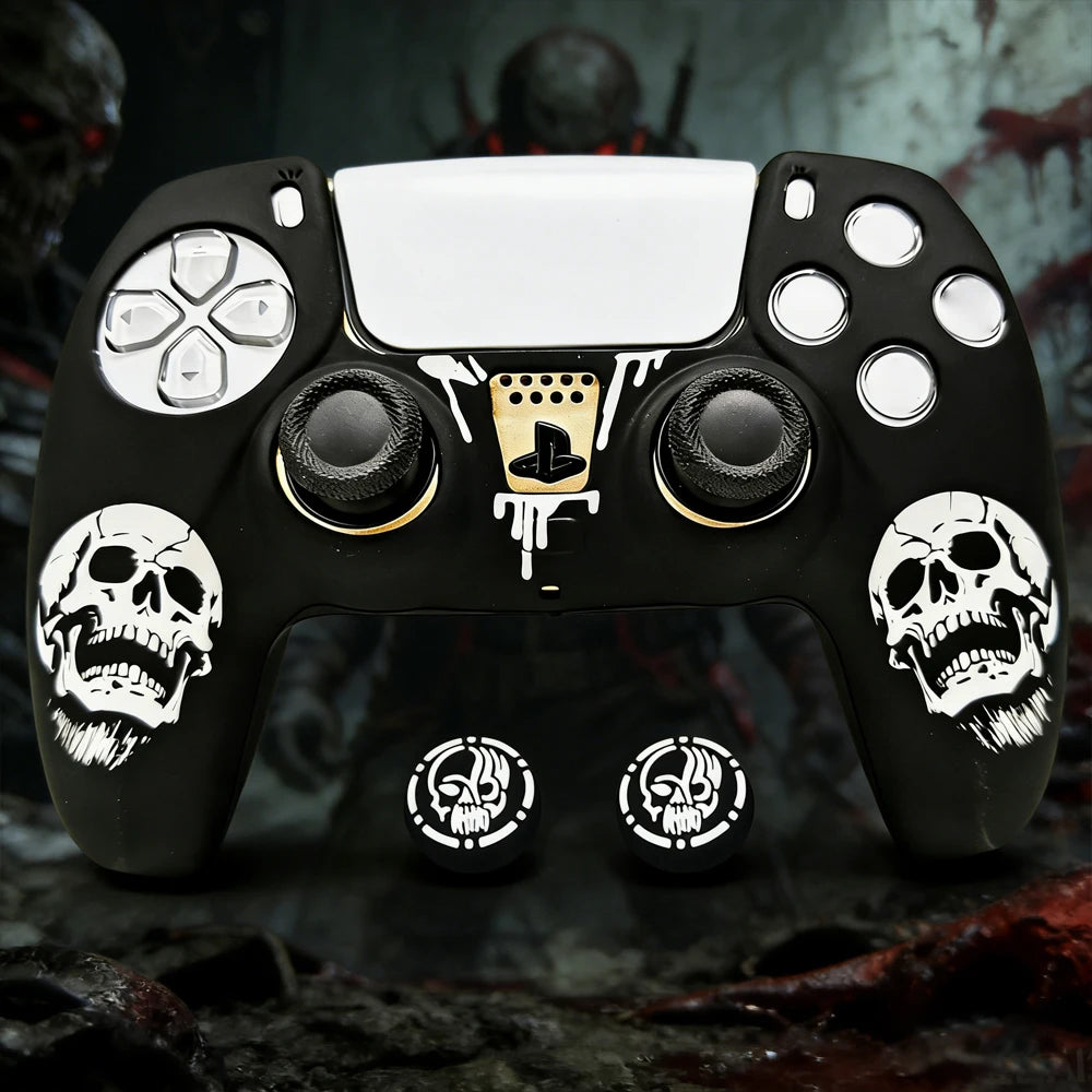 For PS5 Controller Silicone Cover Soft Skin Case with Laser Engraving 2 Thumb Grips Anti-Slip Shockproof Dustproof Covers