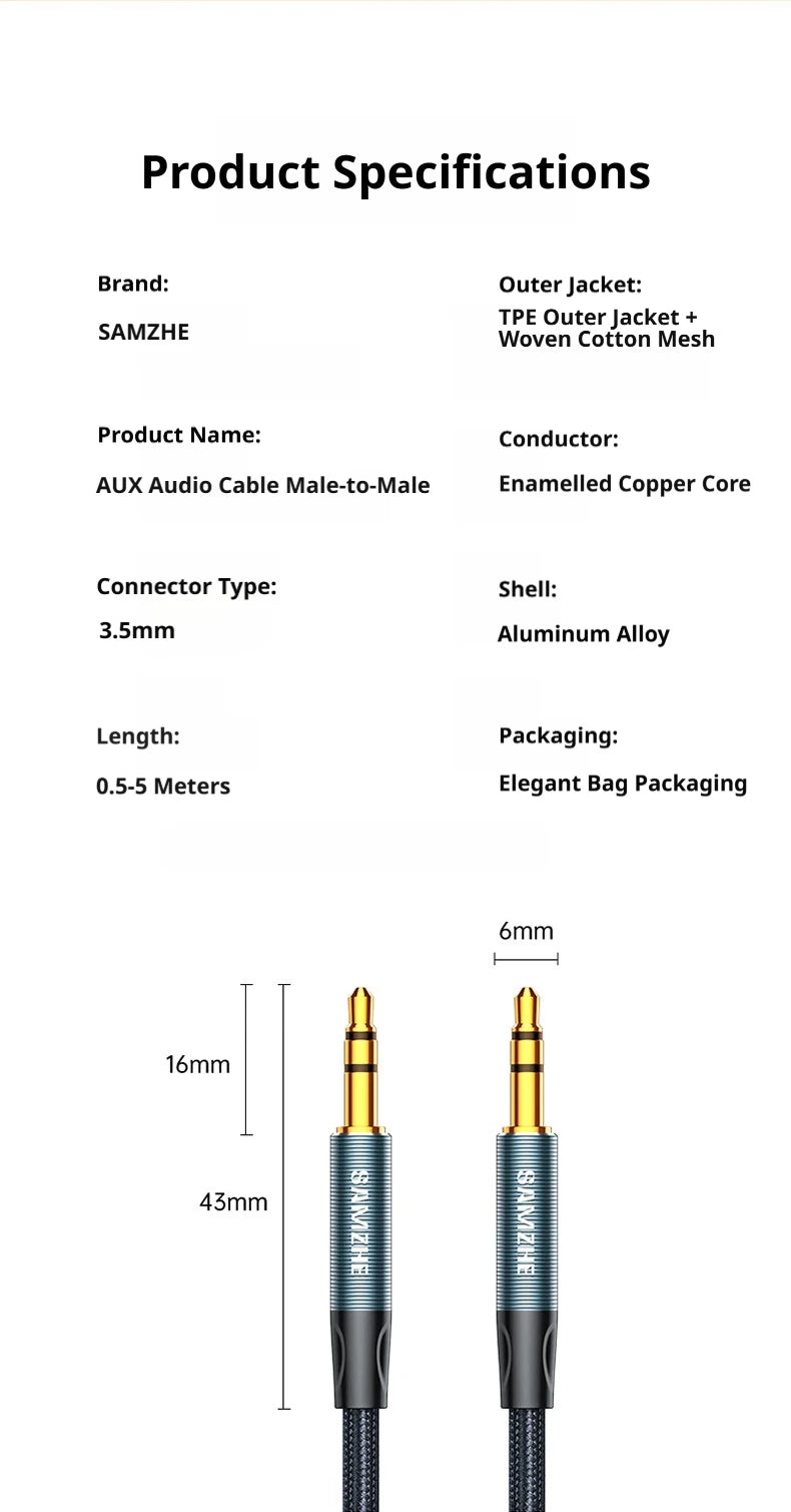 SAMZHE Jack Aux Cable 3.5mm Audio Cord Aux Jack 3.5 Male to Male Cable Jack 3.5 Audio Cord for Phone Car Headphones Speaker MP3