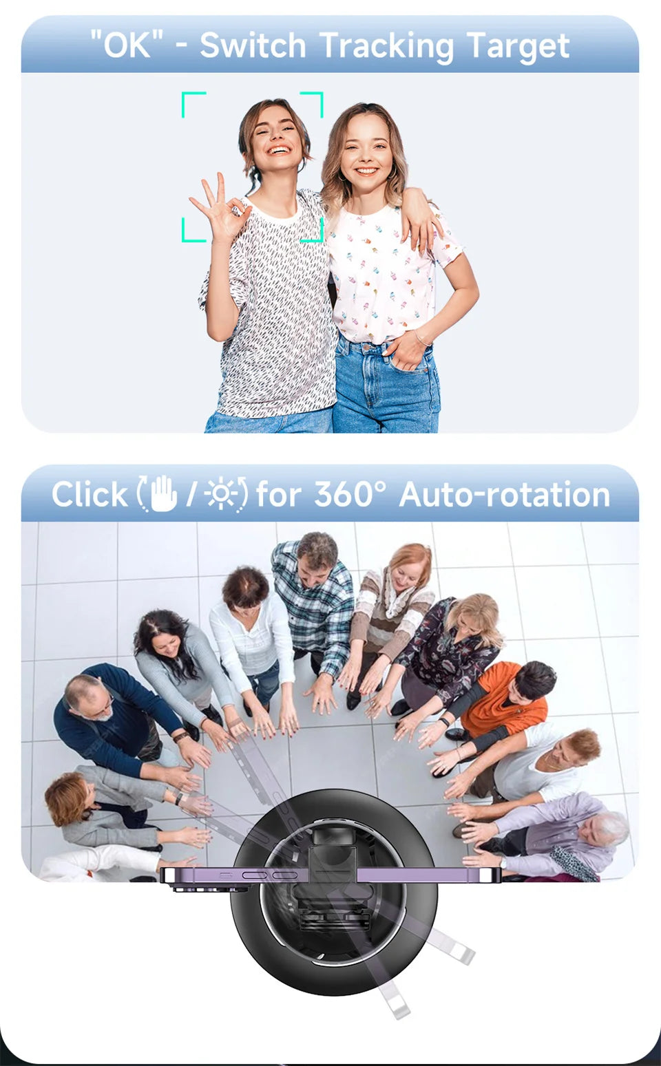 Selfie Stick Stabilizer 360° Auto Face Tracking AI Gimbal All-in-One Desktop Phone Holder Tripod for Smartphone Video Vlog Live