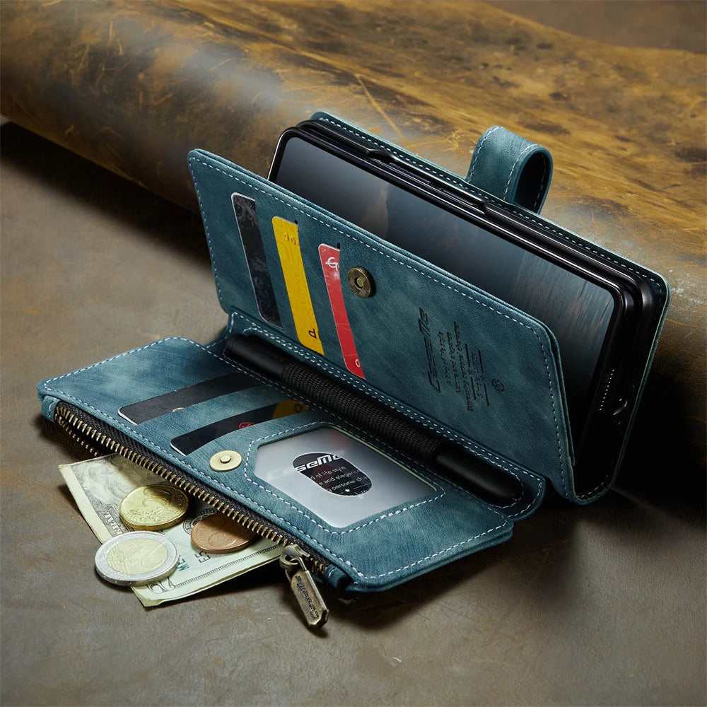 Leather Case for Samsung Galaxy Z Fold 8 7 6 Fold 5 4 3 Flip Purse Book Coque Retro Wallet Vintage Card Slots S-pen Holder