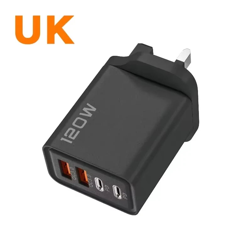 120W PD USB Charger Fast Charging Type C Mobile Phone Adapter For iPhone Samsung Quick Charge 3.0 EU Plug Wall Charger