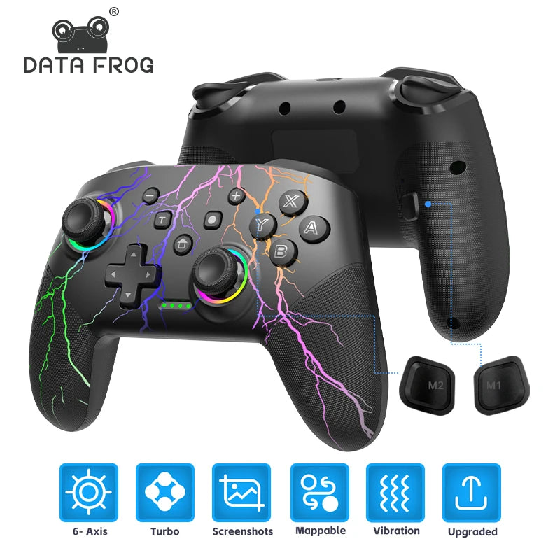DATA FROG Wireless Controller For Switch OLED Console Pro Gamepad with Rechargeable Battery Programmable Turbo RGB Light