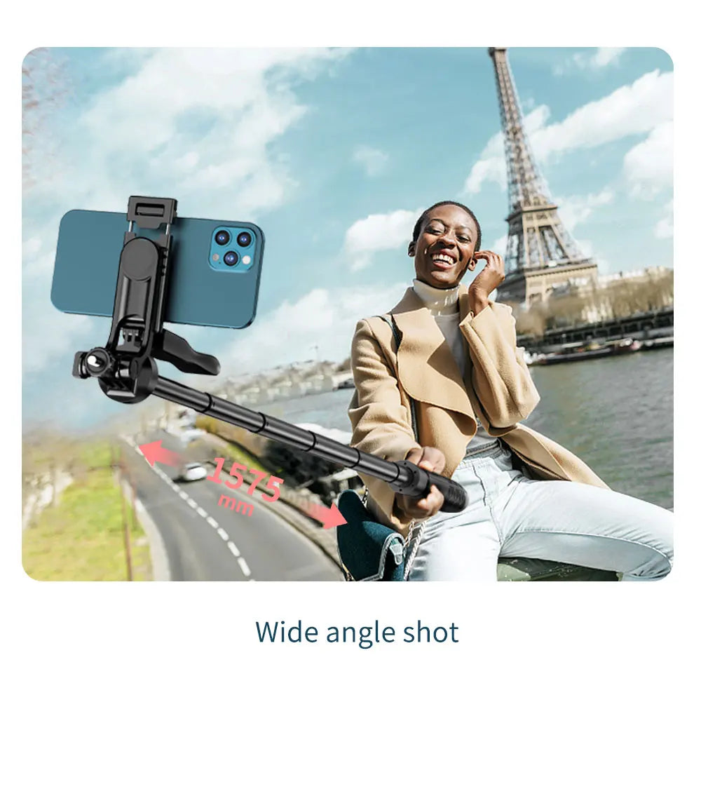 1.55m Extendable Wireless Selfie Stick Tripod with Bluetooth Remote for iPhone Android GoPro,360°Rotation Phone Stand for Videos