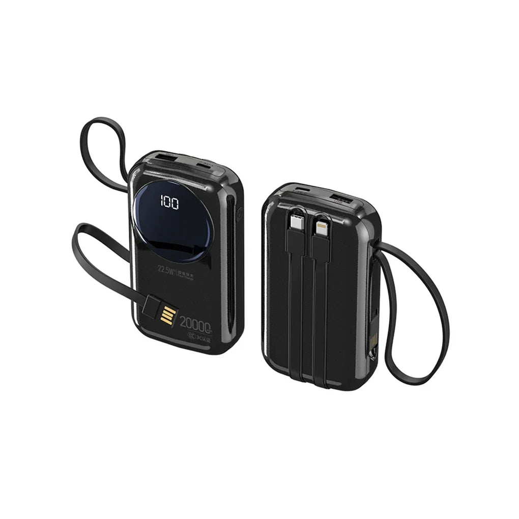CCC Certified 20000mAh Mini Power Bank, 22.5W PD Fast Charging Built-in Cable, Portable Charger for iPhone Samsung Airplane Safe
