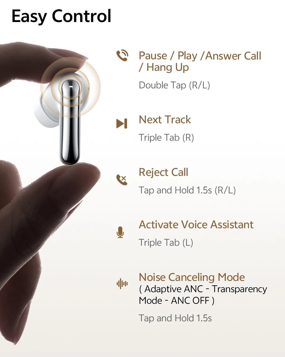QCY Melobuds N20 BH25HT20A Wireless Bluetooth 6.0 Earphone -50dB Adaptive ANC 13mm Drivers Headsets 6 Mics HD Calls Earbud 40Hrs
