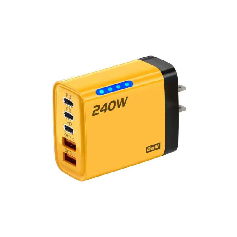 240W GaN Desktop Charger 5 in 1 USB Type-C Charger 120W Type To TypeC Cable Fast Charging Wall Charger For IPhone Xiaomi