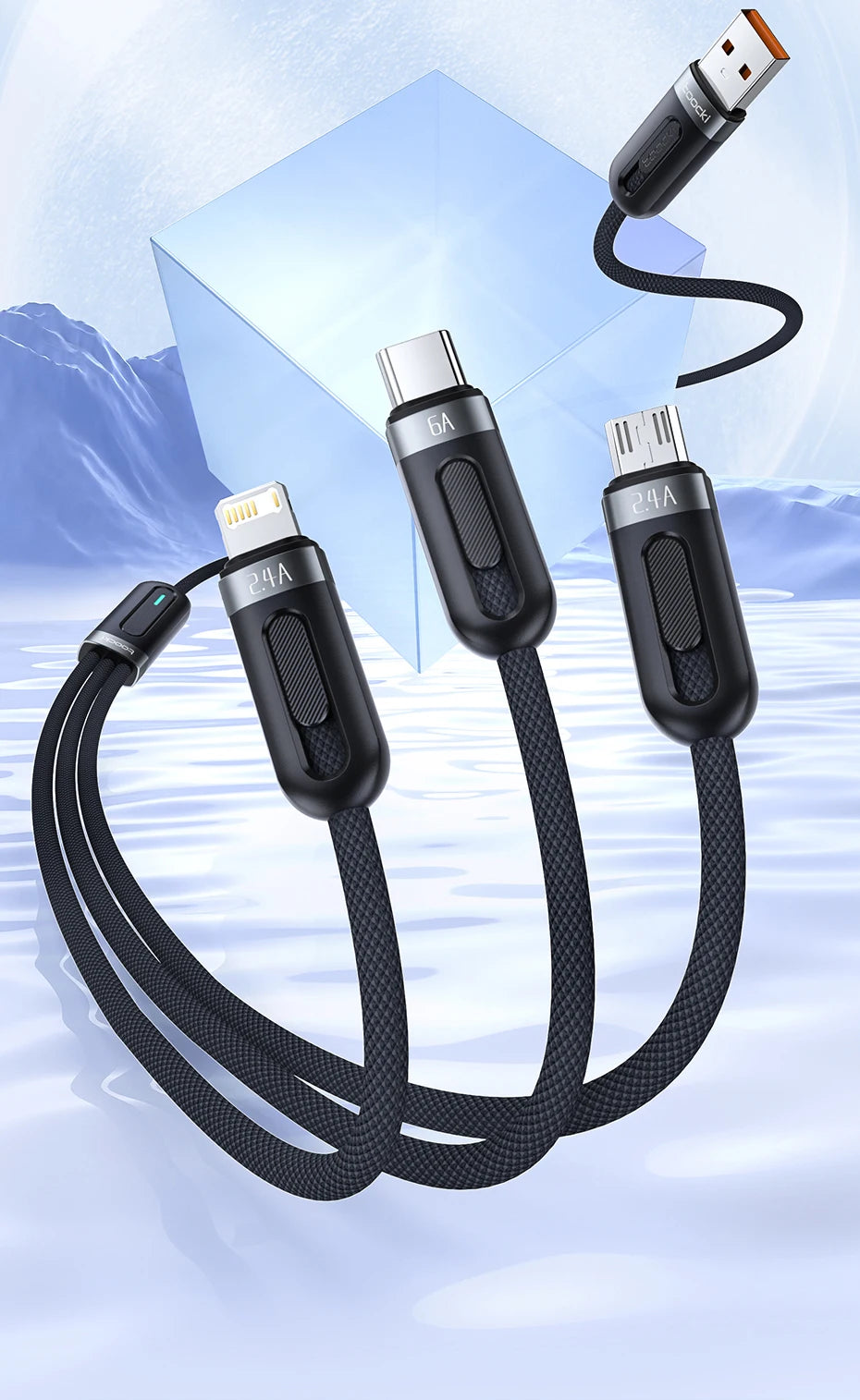 Toocki 3 in 1 USB C Cable 6A Fast Charge for Huawei Honor Micro USB Lightning Charger Cord for iPhone 14 Samsung Xiaomi Oneplus