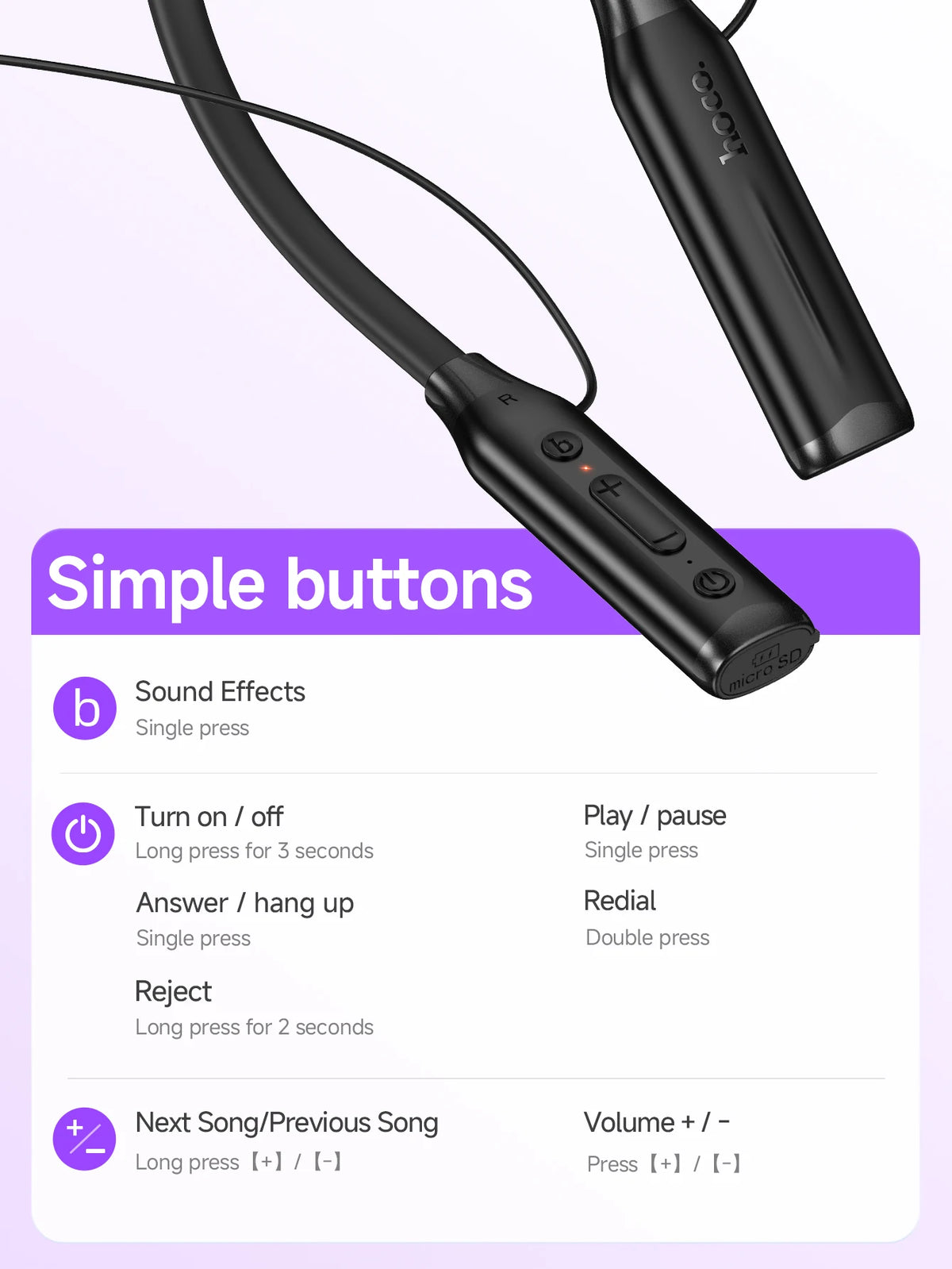 HOCO ES62 Plus Neck Band Bluetooth Earphones Wireless Headsets 150 Hours Use Sports Running Hifi Sounds Support TF Card Playback