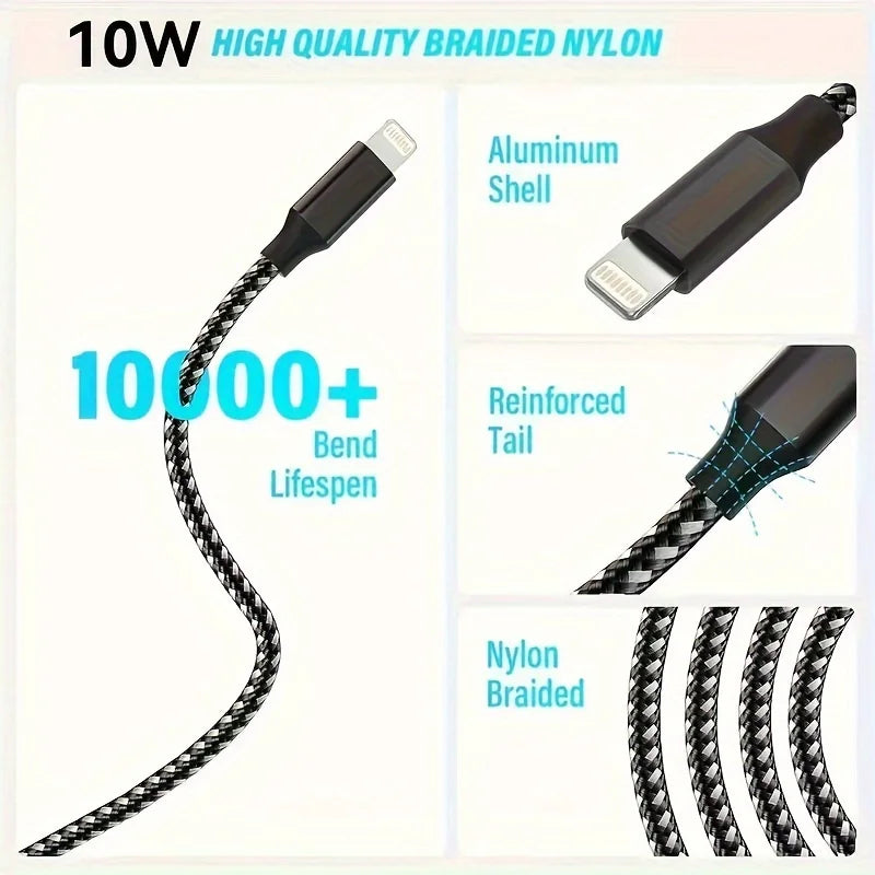 LAIHONEN MFi Certified 1PC/3PCS 10FT USB‑A to Lightning Cable Fast Charging Data Cord for iPhone 14 13 12 X XR