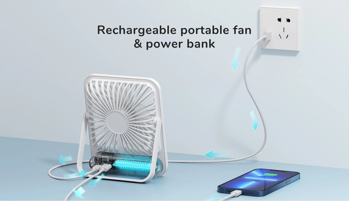 JISULIFE Portable Small Desk Fan Ultra Quiet Table Fan USB Rechargeable Cooling Fan With 4 Speed Powerful Wind Offices Fan