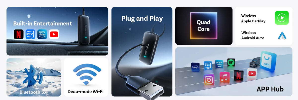 OTTOCAST Play2Video Ultra Carplay Ai Box Wireless Android Auto Adapter Built in Youtube Netflix For VW Benz Ford 99% of Cars