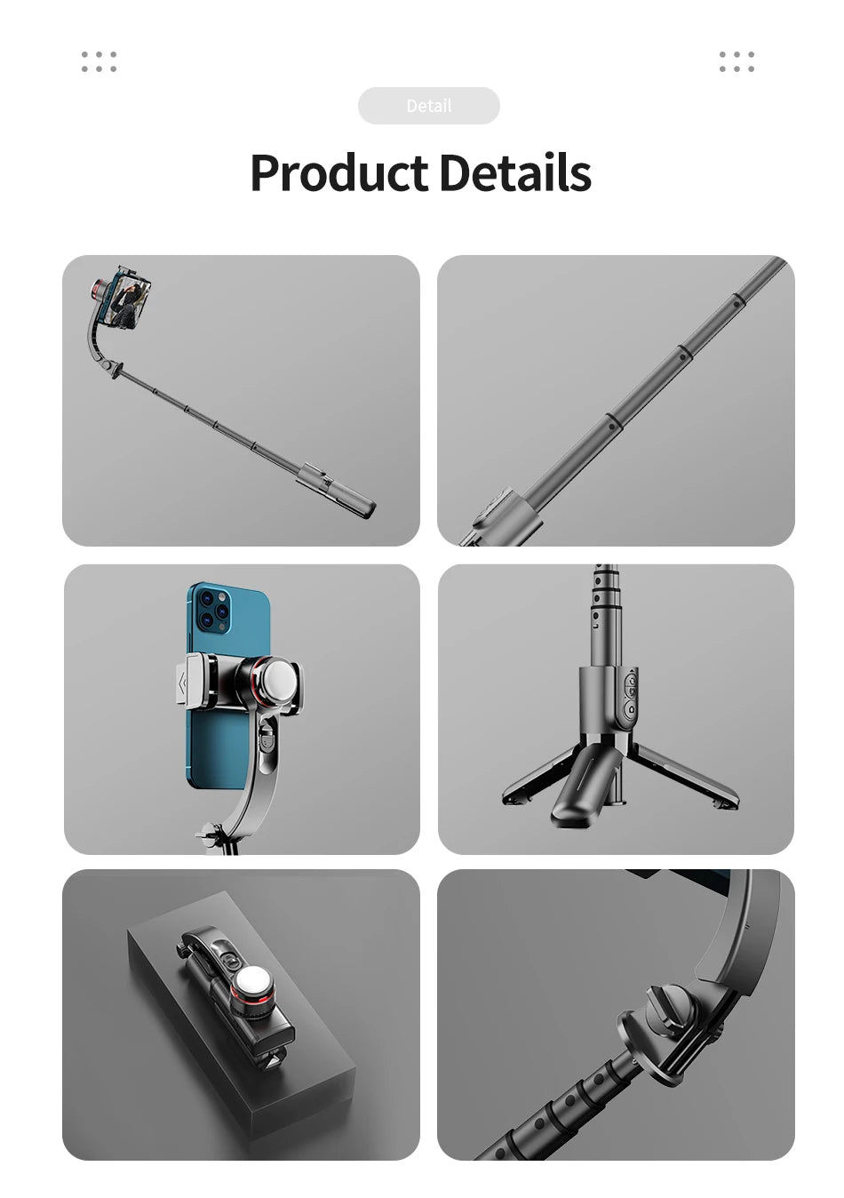 TOKQI Handheld Stabilizer for Stream Anti‑Shake Gimbal Selfie Stick With 3‑Color Adjustable Fill Light Wireless Remote Control 3