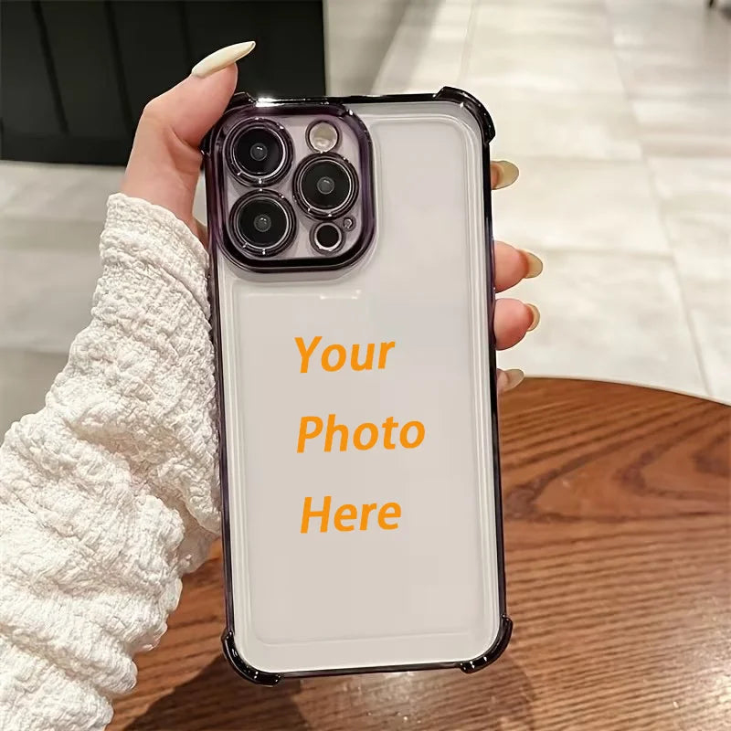 DIY Custom Couple Photo Electroplated Phone Case For IPhone18 17 16 15 14 13 12 Pro Max Plus Air 17e 16e Personalized Back Cover
