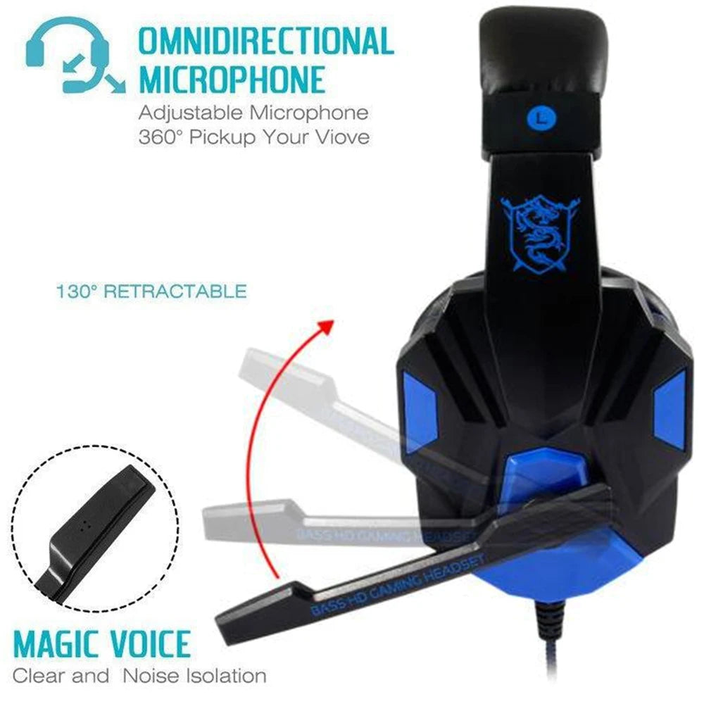 3.5mm Wired Gaming Headphones With LED Light Microphone Subwoofer Earphone Noise Cancelling Headset For Computer PS5 Xbox Switch