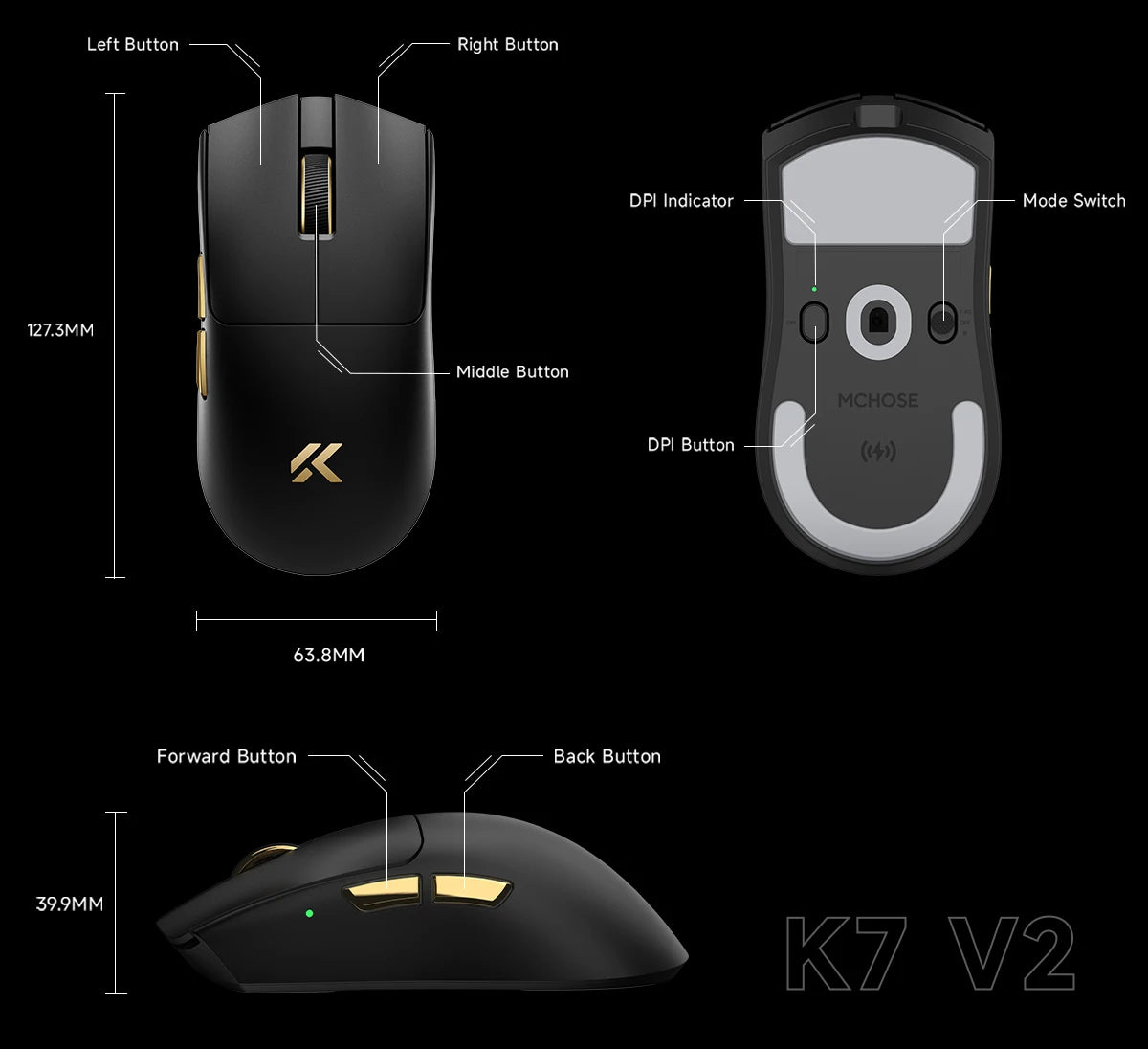 MCHOSE K7 V2 Wireless Gaming Mouse PAW3955 TI Dual 8K Polling Rate 50000DPI Lightweight Magnetic Wireless Charging Dock Esports