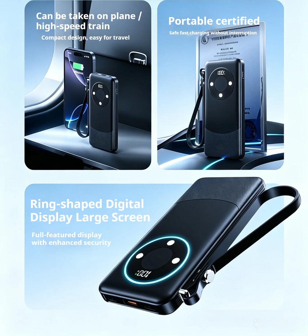Oloey 2026 100000mAh Power Bank, 120W Super Fast Charging, Large Capacity, Built-in 4 Cables, Portable External Battery Charger