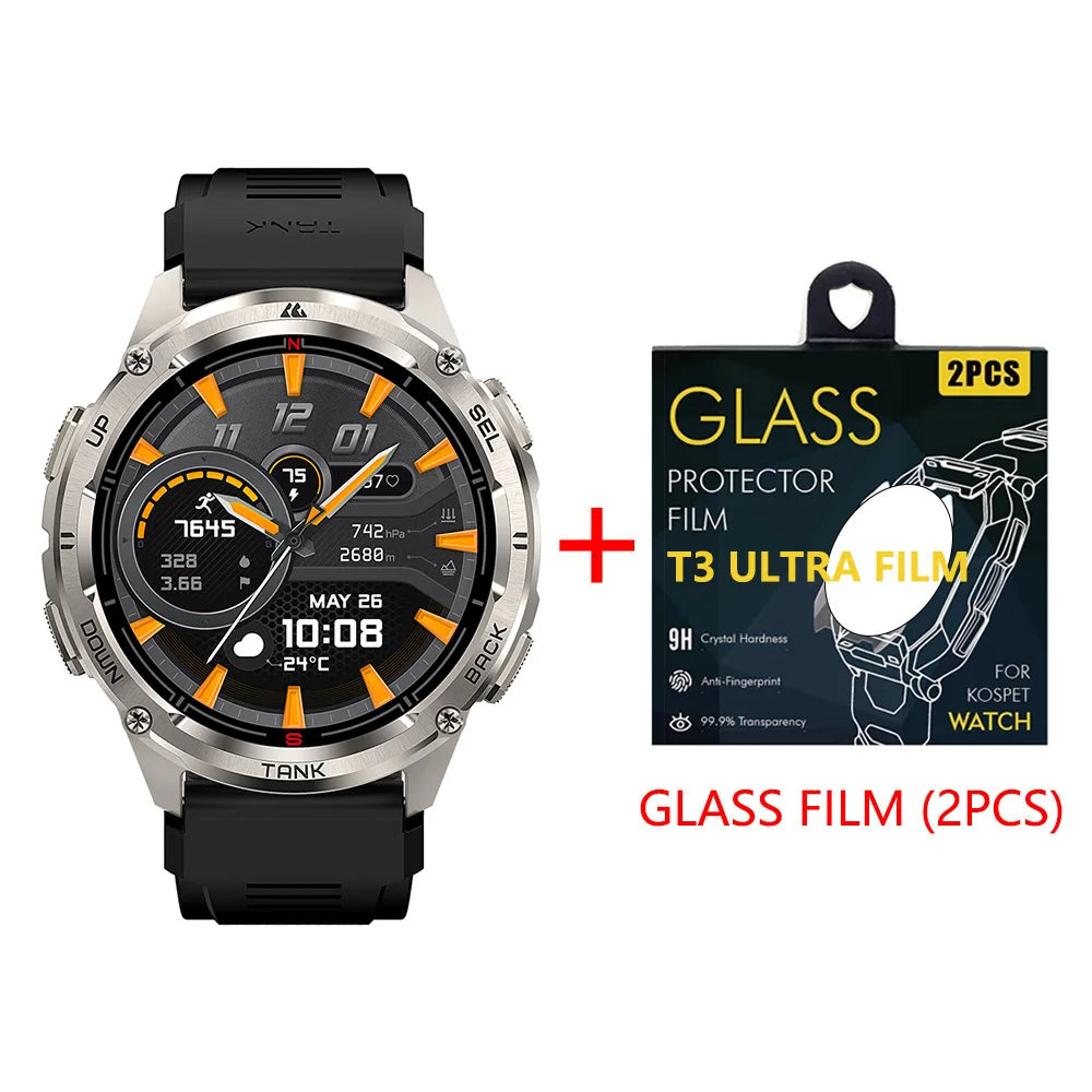 KOSPET TANK T3 Ultra 2 Smart Watch for Men GPS Stainless Steel Extra-Long Battery 5ATM IP69K Waterproof 24/7 Health Monitor