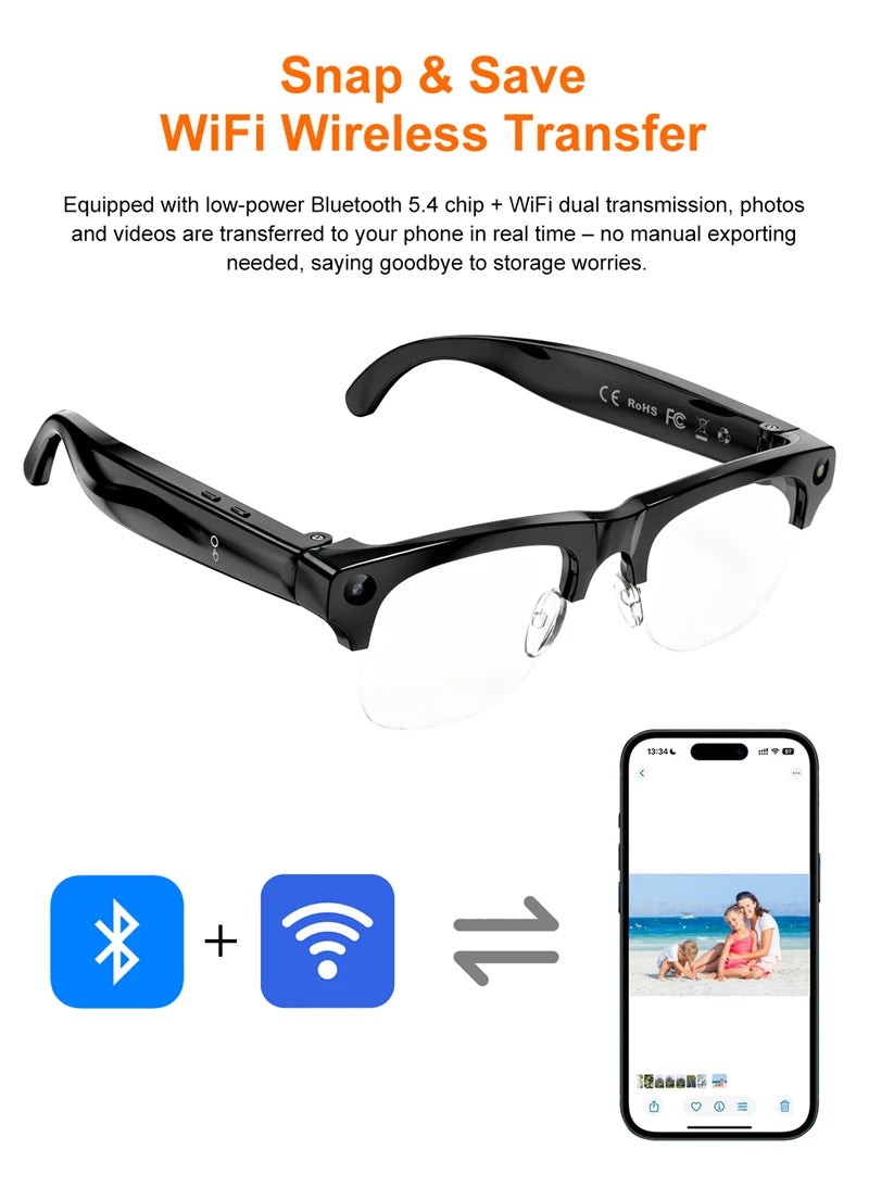 OnePlus Smart Glasses 800W Pixel 4KHDCamera Remote Control Touch Voice Translation Bluetooth Call Video Recording Music Sunglass