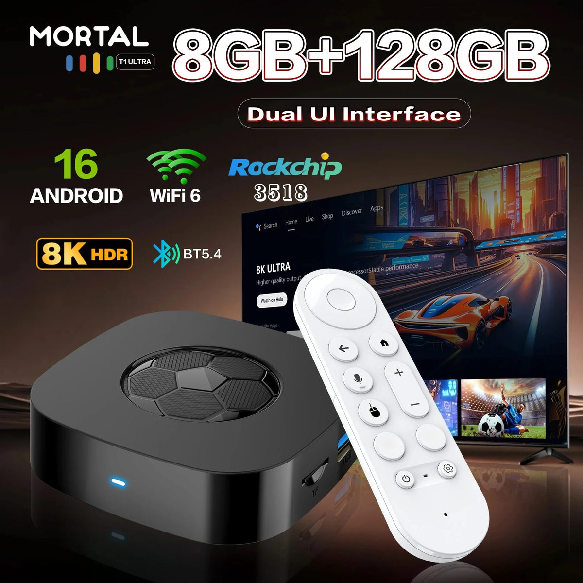 T1 Uarl TV Box Dual UI Interface 8K Ultra HD Android 16 8GB 128GB WIFI 6 Assistant Smart Streaming Media Player Set-top Box