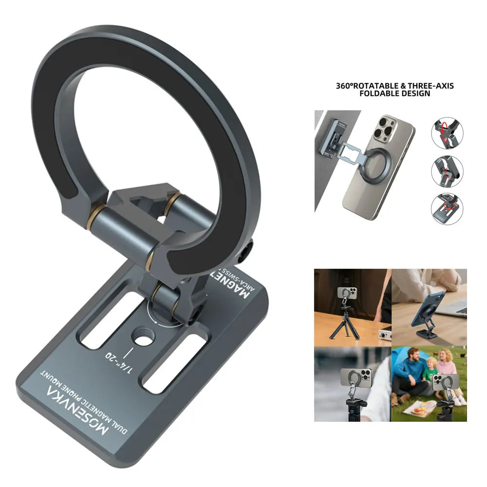 Dual Magnetic Phone Holder Desk Magnet Tripod Phone Mount 1/4'' & ARCA-Swiss Gym Mount for for iPhone Android Car/Airplane Stand