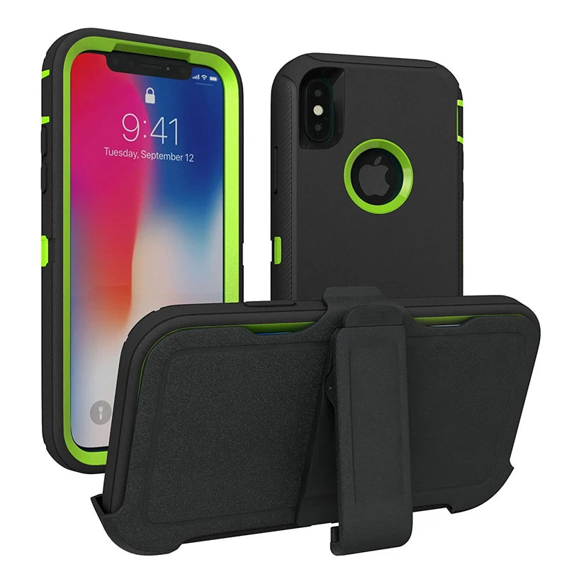 3 in 1 Armor Shock Proof Case for iPhone X XS MAX XR Defender Clip Case for iPhone 16 15 14 13 12 11 Pro Max Mini 6 6s 7 8 plus