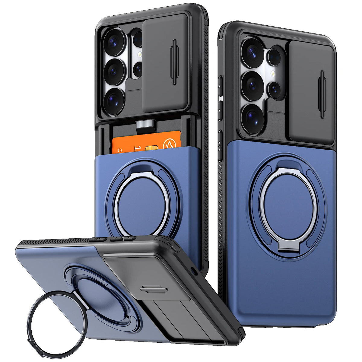 Case For Samsung Galaxy S26 S25 S24 S23 S22 Ultra Plus S25FE S24FE Funda Slide Camera Protect Ring Holder With Card Armor Cover