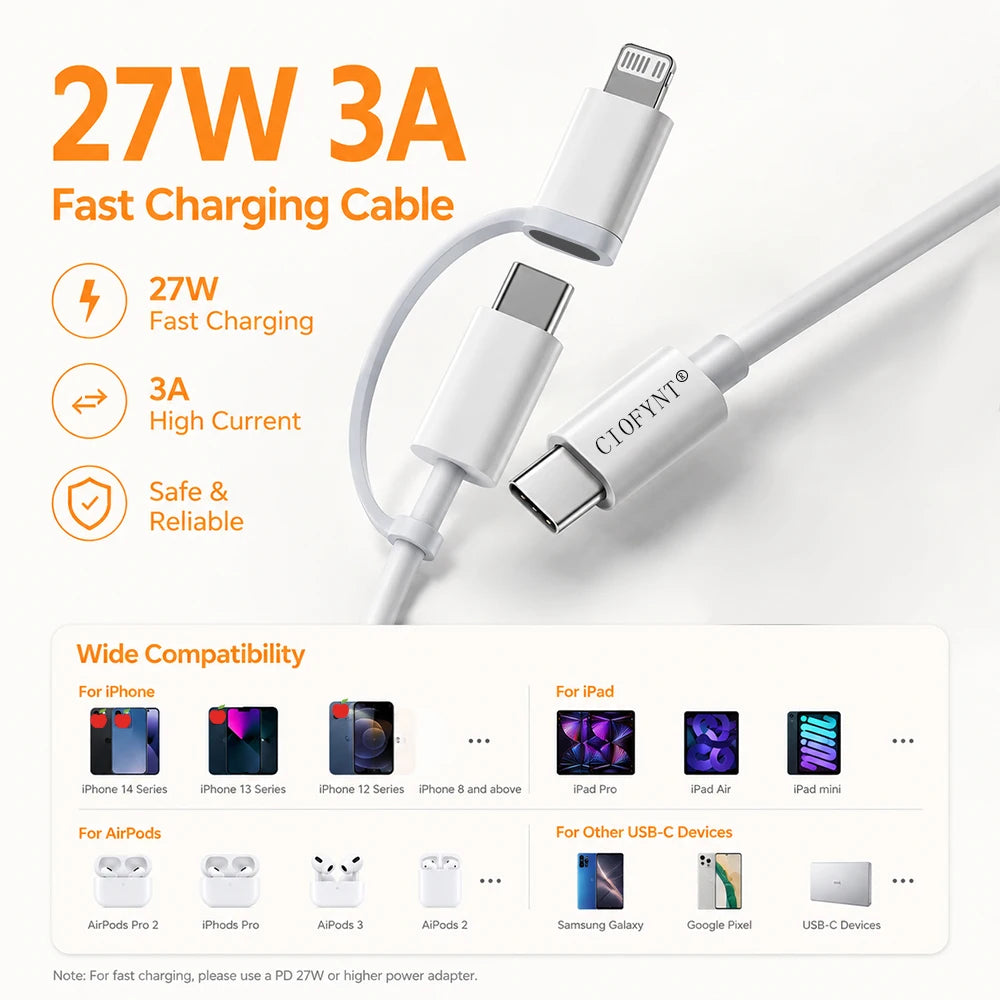 CIOFYNT USB-C to Lightning Cable, 1M 60W PD Fast Charging Nylon Braided Cord for iPhone 14/13/12/11