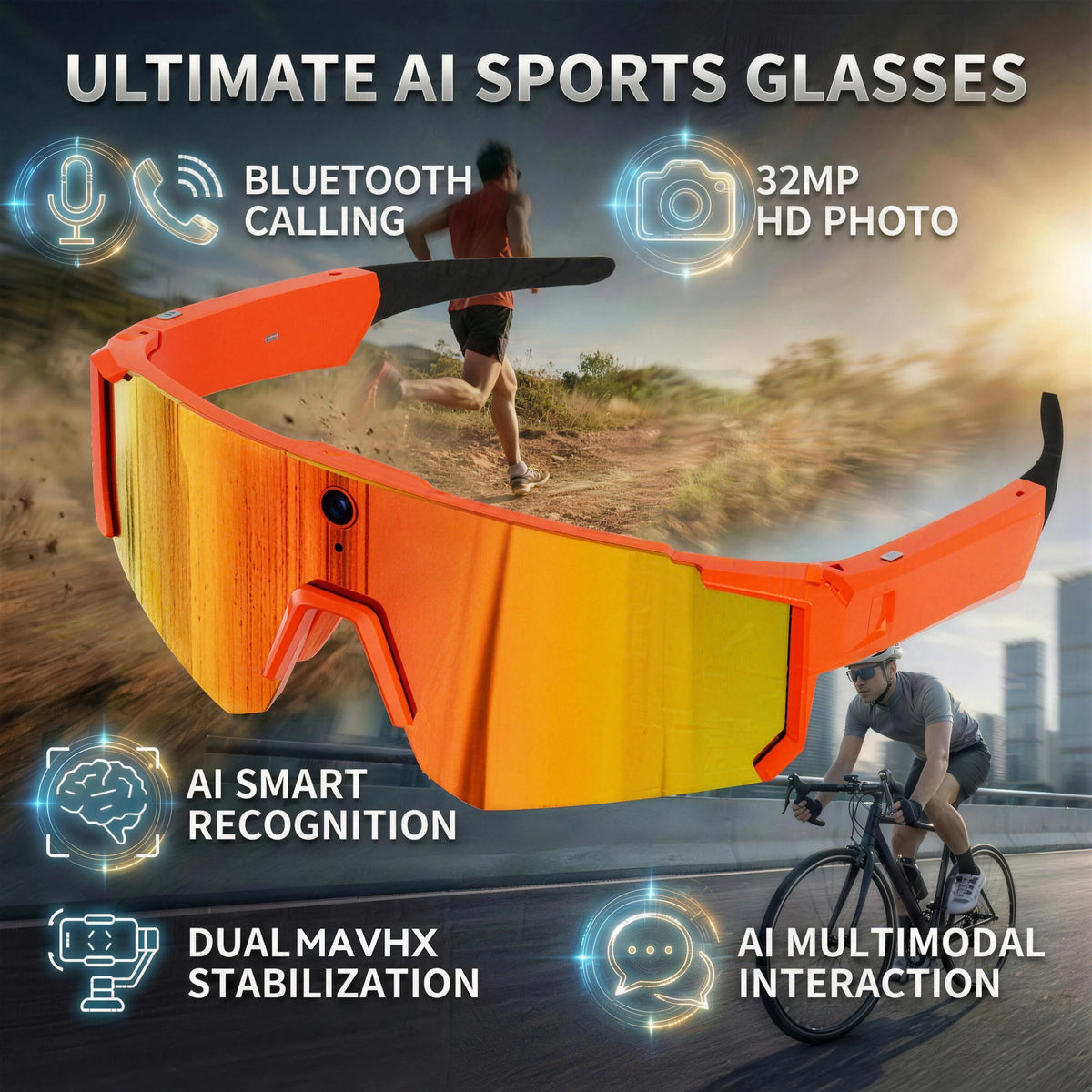 New AI Smart Shooting&Recording Glasses with 800W Camera HD Anti-Shake Bicycle Riding Shooting Artifact Windproof Goggles 2026