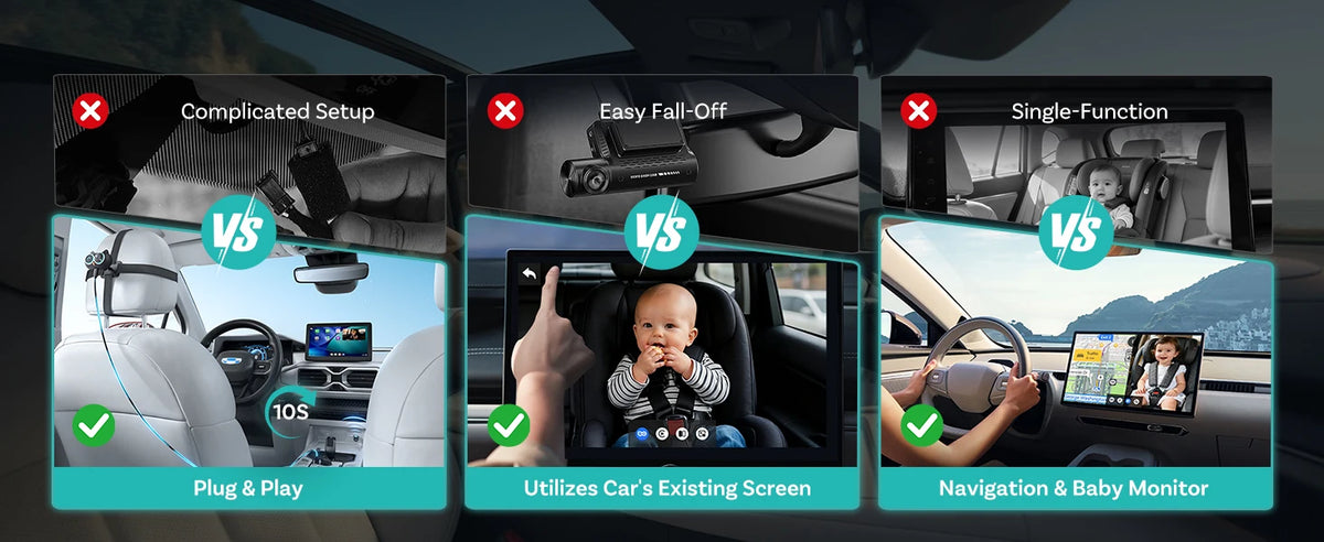OTTOCAST Cabin Care Baby Car Camera Wireless Carplay Adapter 1080P 150° Wide Angle Night Vision Back‑Seat Monitor Easy Install