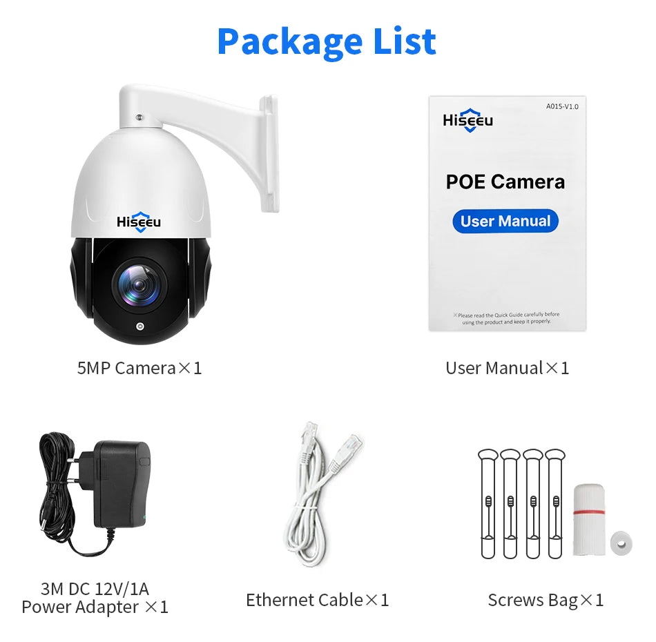 Hiseeu 8MP PTZ POE Camera 30X Optical Zoom Outdoor 2-Way Audio Color Night Vision Street Surveillance IP Camera IP66 Waterproof