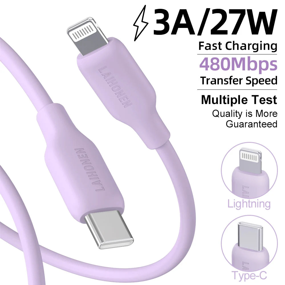 LAIHONEN USB C to Lightning Fast Charging Cable, Flexible Silicone Durable, For iPhone 13 12 11 Pro Max X XS XR iPad