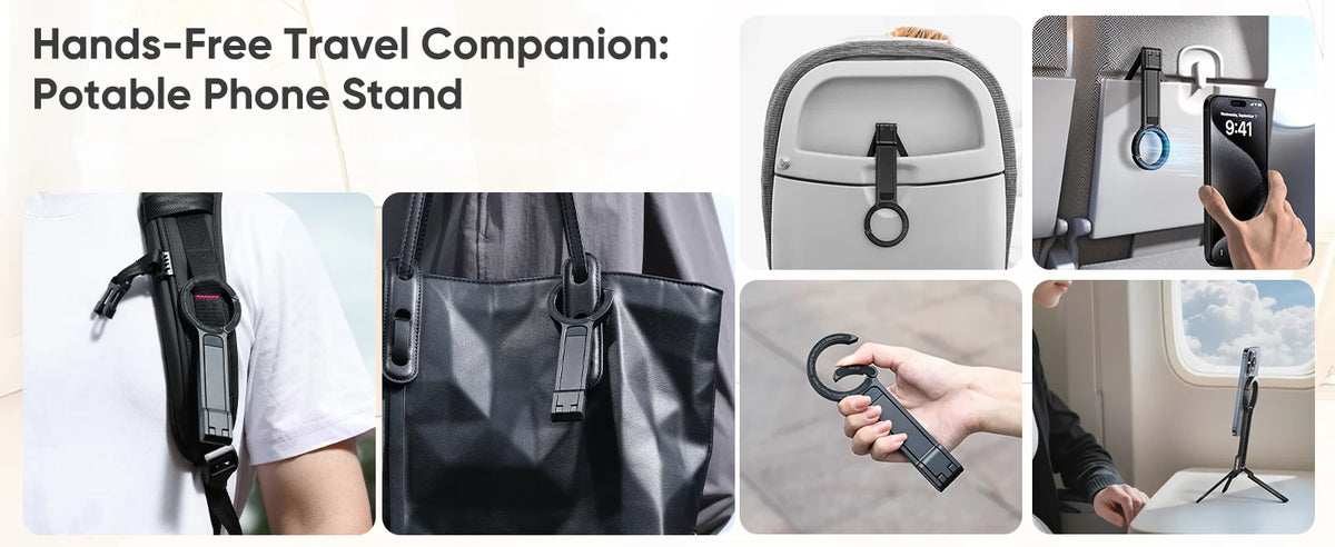Alloy Magnetic Phone Tripod Foldable Portable Stand Carabiner-Mounted Desk Support with 3 Magnetic Rings for iPhone 14 15 Xiaomi