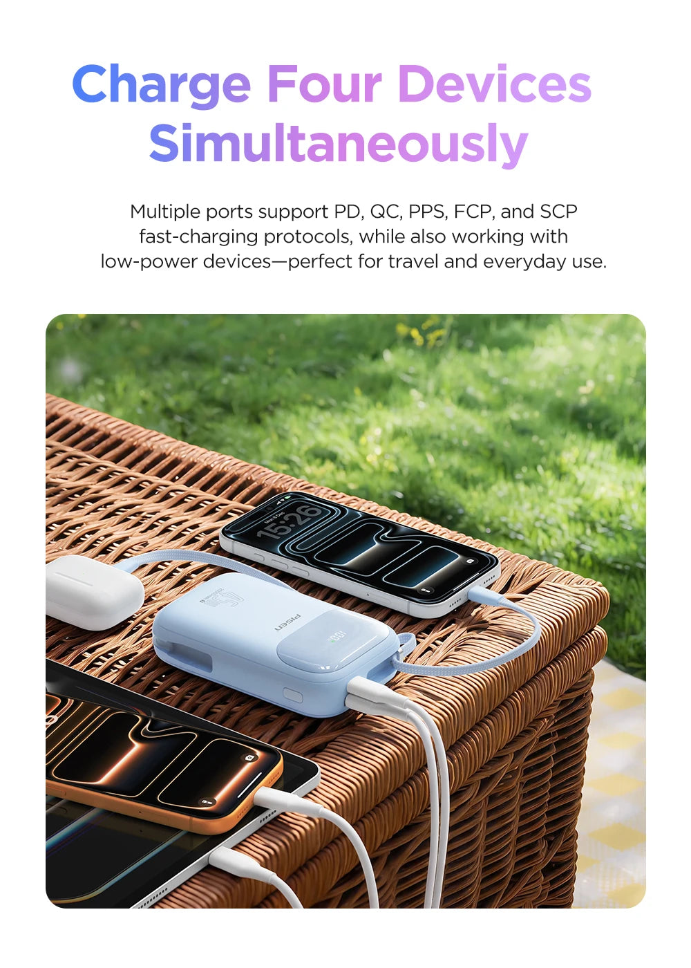 PISEN 45W Fast Charging Power Bank Built-in Dual USB-C Cable 10000mAh/ 20000mAh Mini Portable Powerbank For iPhone 17 Xiaomi
